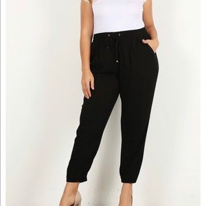 Black tie waste plus size pants
